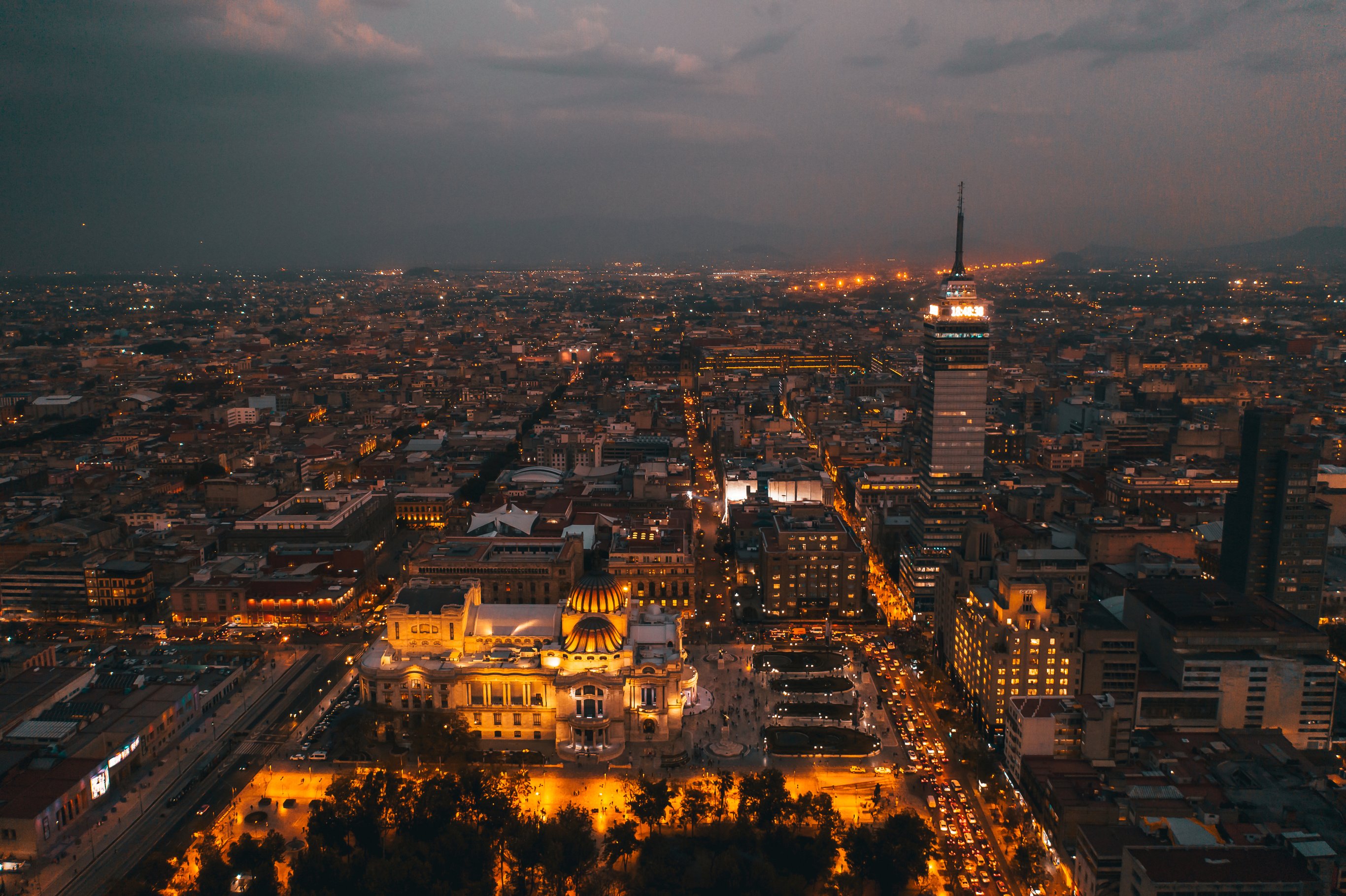 Aerial View of City during Night Time